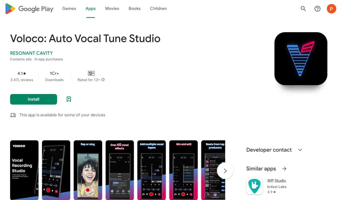 Voloco Auto Vocal Tune Studio playstore 