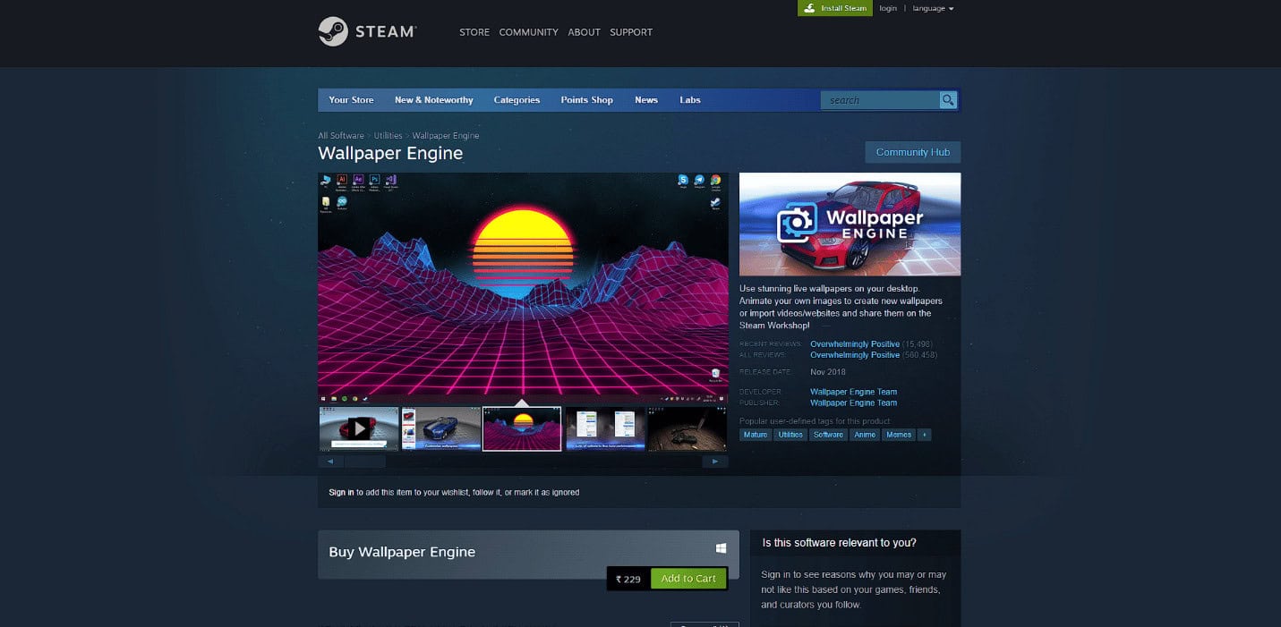 Wallpaper Engine Steam page