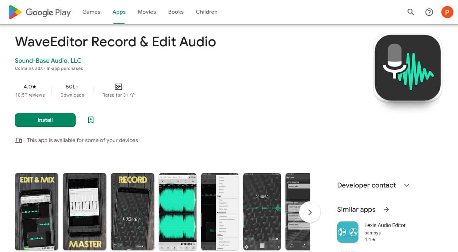 WaveEditor Record and Edit Audio playstore | best music recording app for android
