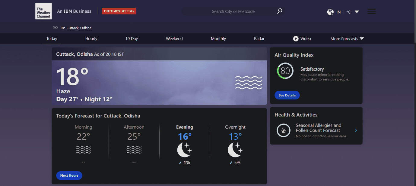 website of The Weather Channel. 13 Best Weather Gadget for Windows 10