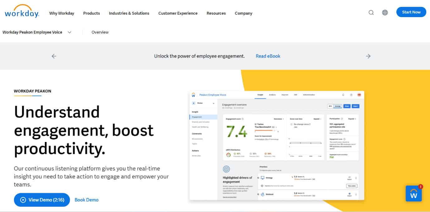 Workday peakon Employee voice homepage