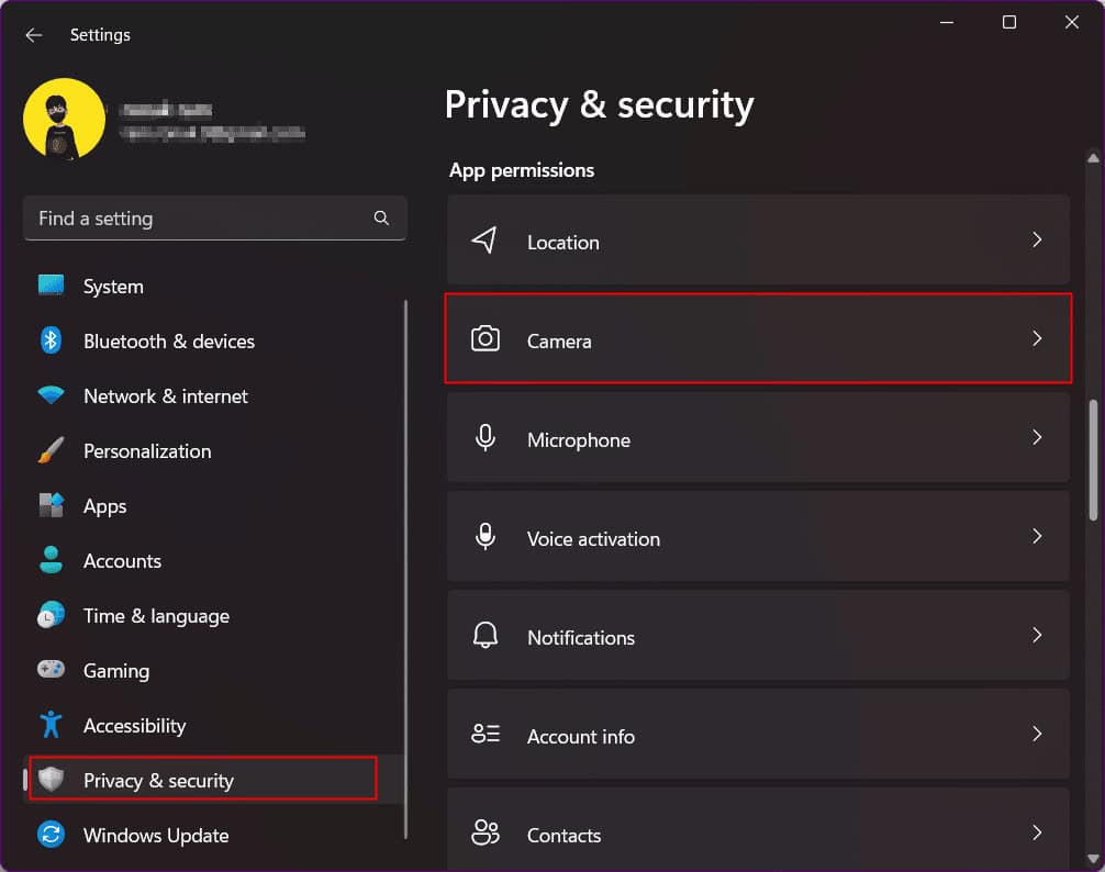 click on the Camera option