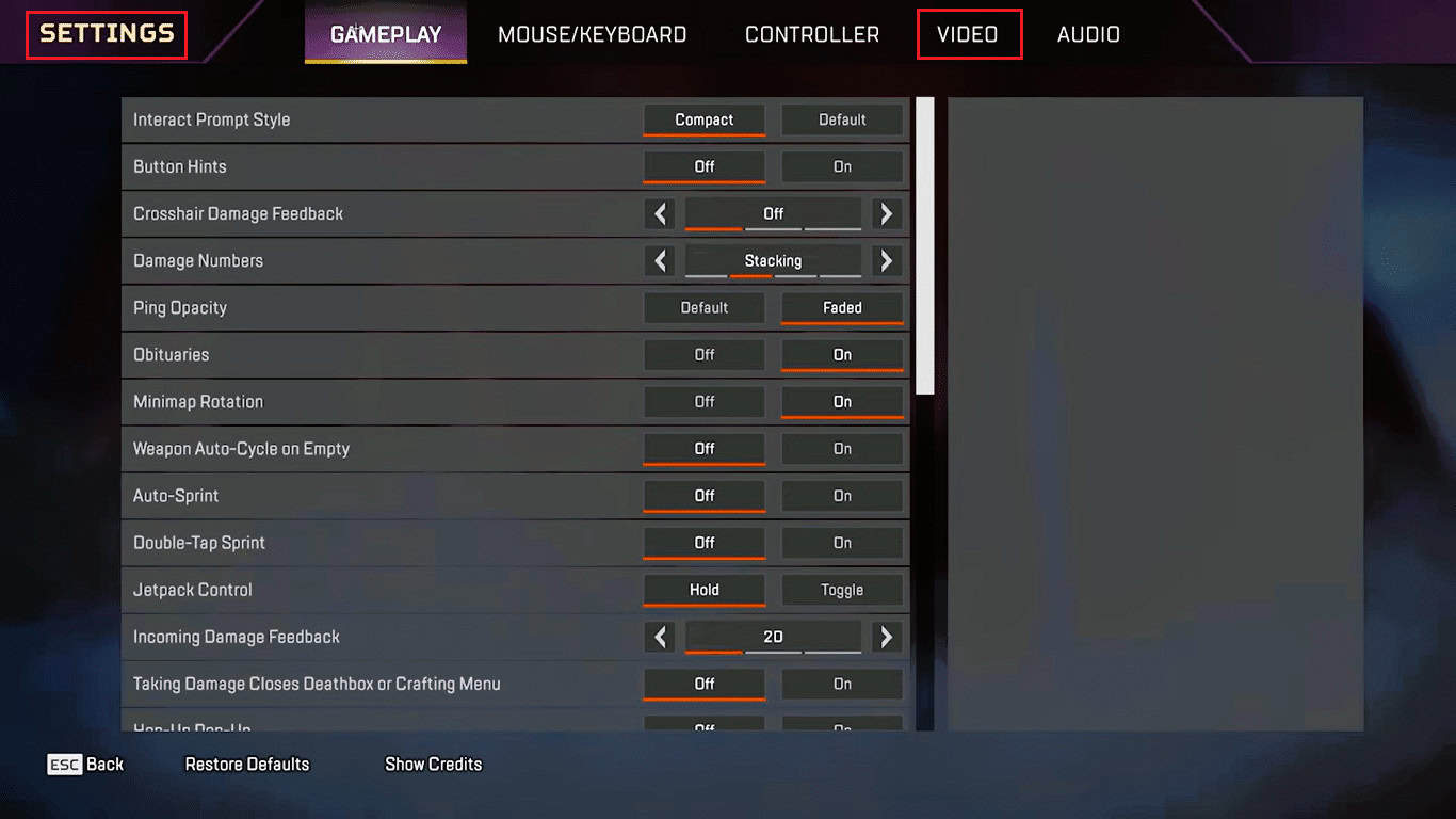 Apex Legends Video settings