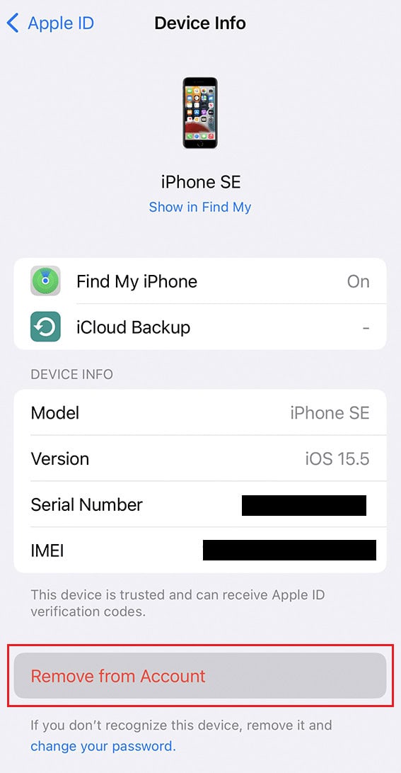 Apple ID - other location sharing device - Remove from Account - Remove