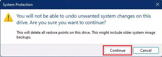 Click on Continue from the popup to confirm the action
