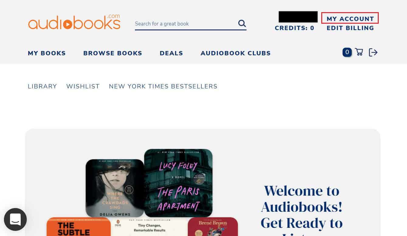 Click on the MY ACCOUNT option from the top right corner of the screen | delete Audiobooks from my iPhone