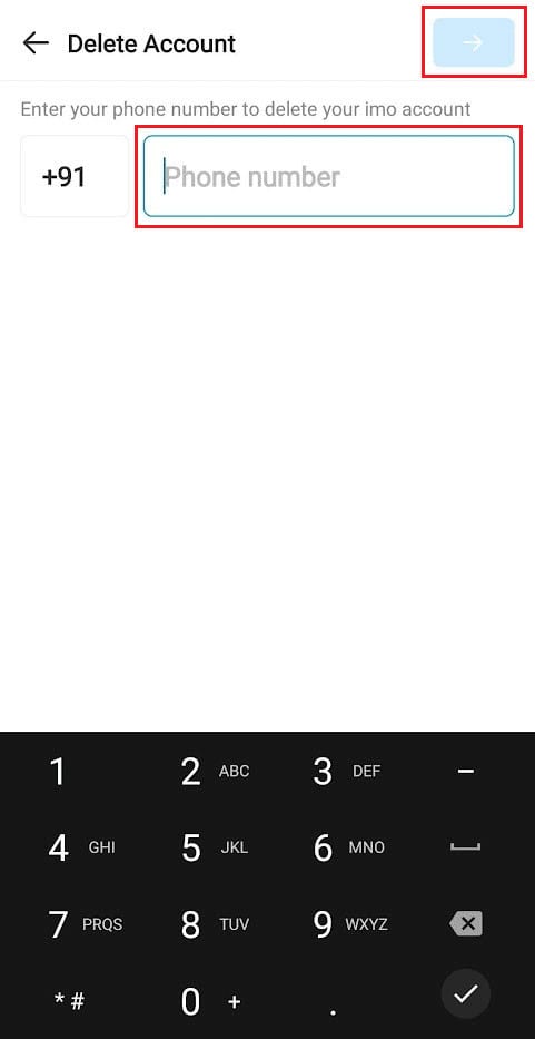 Enter your phone number for verification and tap on the next arrow icon