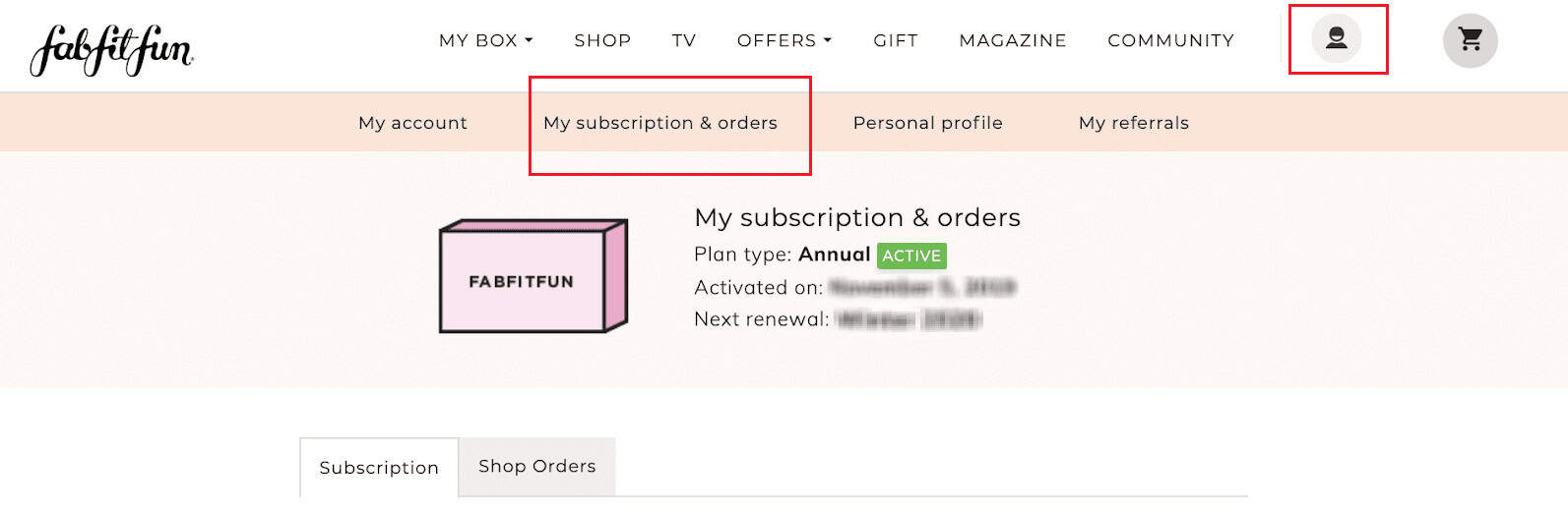 FFF - Profile icon - My subscription & orders