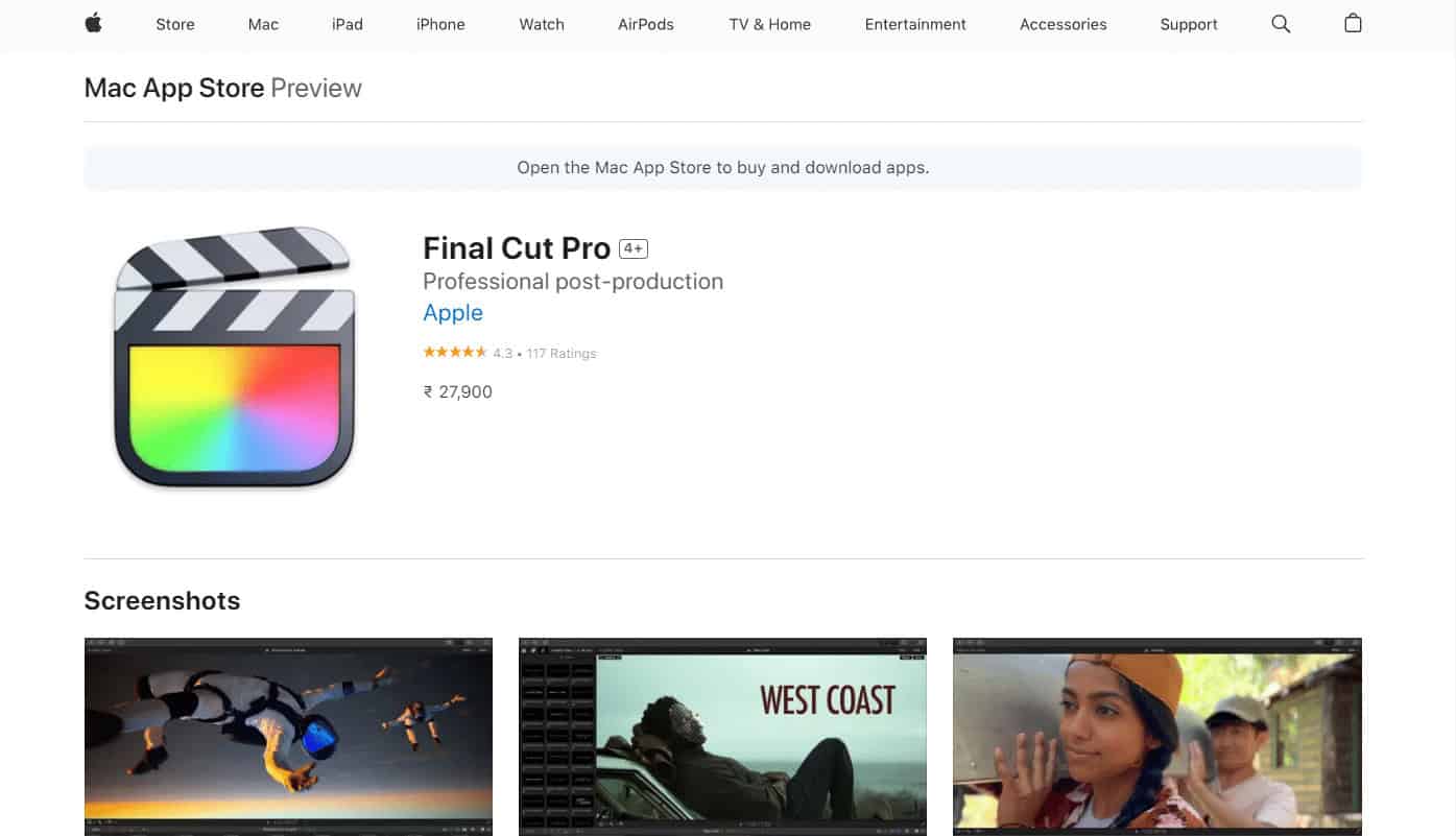 Cut Pro X App Store Price in India