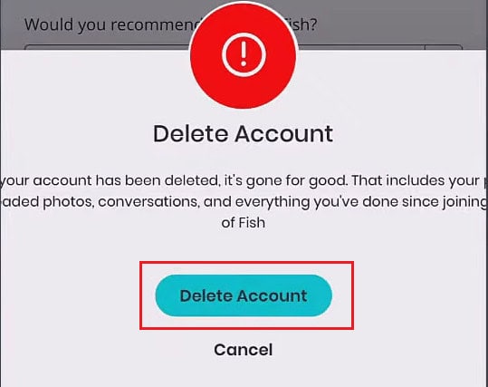 From the confirmation popup, tap on Delete Account