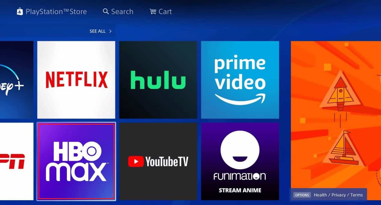 Launch the HBO Max app on your PS4