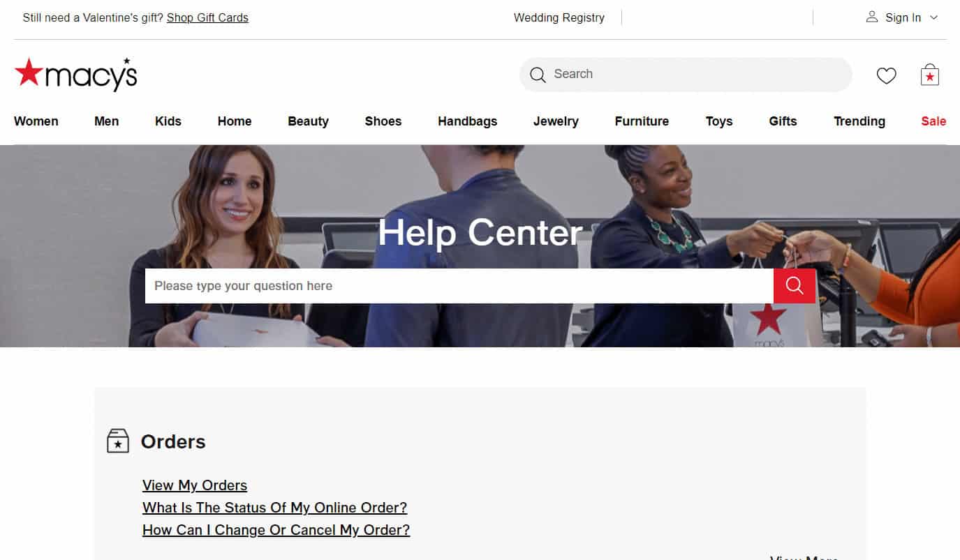 Macy's customer service page
