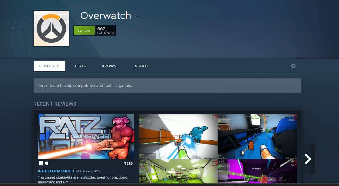 Overwatch steam curator page