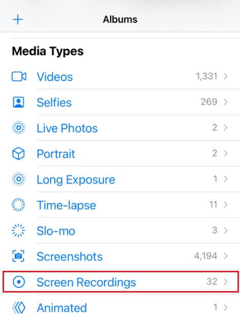 Photos app - Albums - Screen Recording |