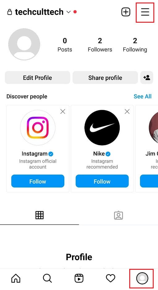 Profile tab&nbsp;- Hamburger icon