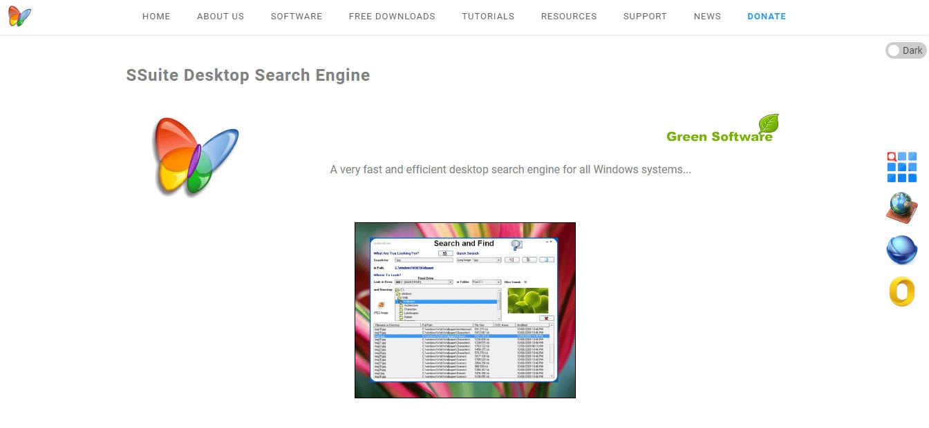 SSuit Desktop Search webpage