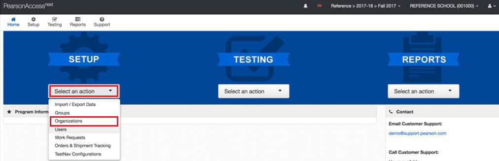 Select an action - Organizations | How to Delete Pearson Account | delete Pearson VUE account
