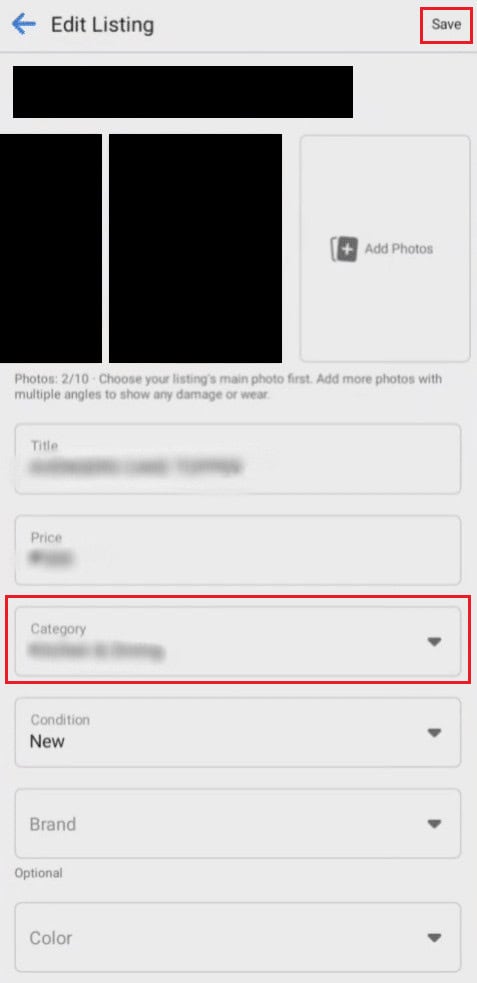Select the desired category from the Category field to change it and tap on Save