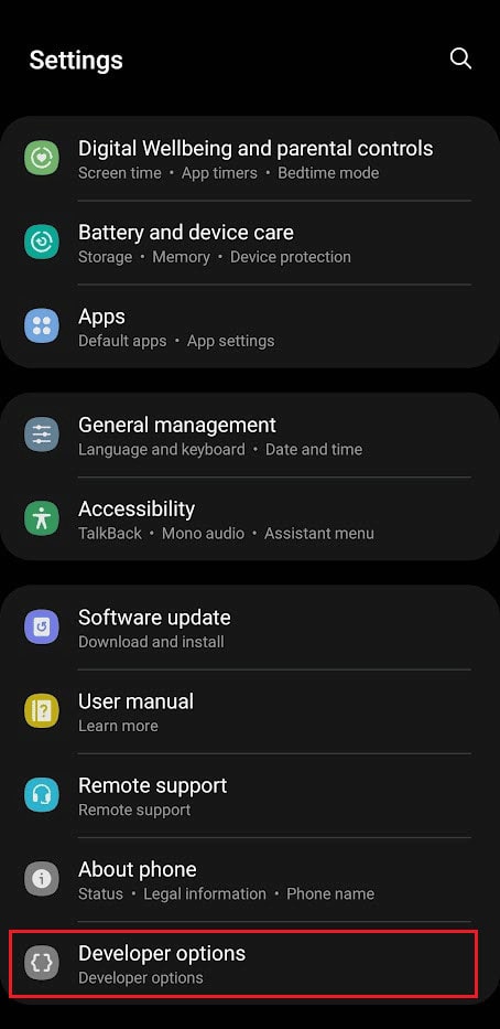 Swipe down and tap on Developer options