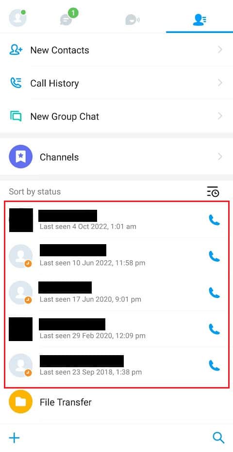 Swipe down to see all the imo contacts