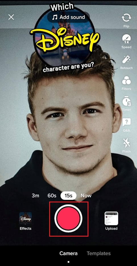 Tap-hold the record icon to record the video with the selected Disney filter