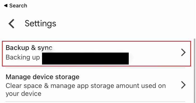 Tap on Backup and sync