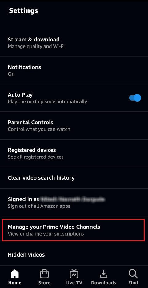 Tap on Manage your Prime Video Channels