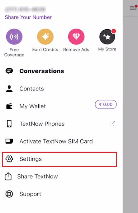Tap on Settings | How to Change Your TextNow Number