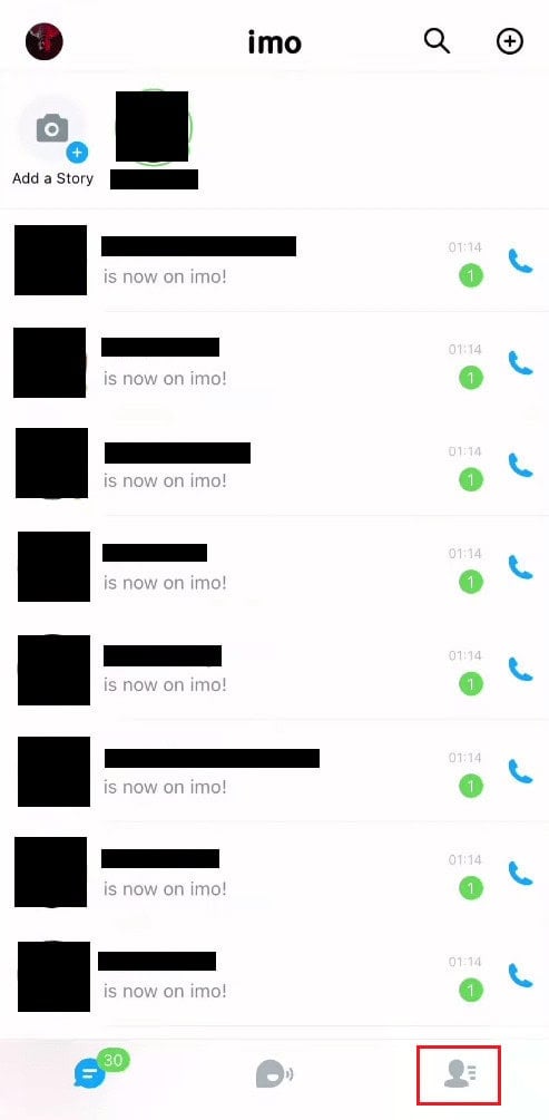 Tap on the Contacts tab from the bottom right corner