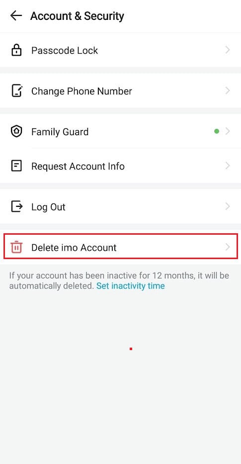 Tap on the Delete imo Account option