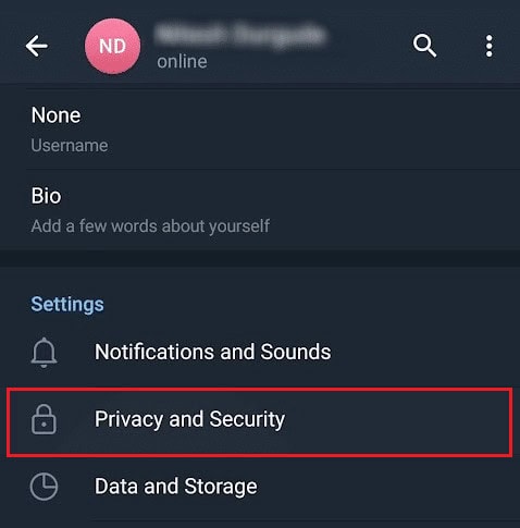 Tap on the Privacy and Security option from settings