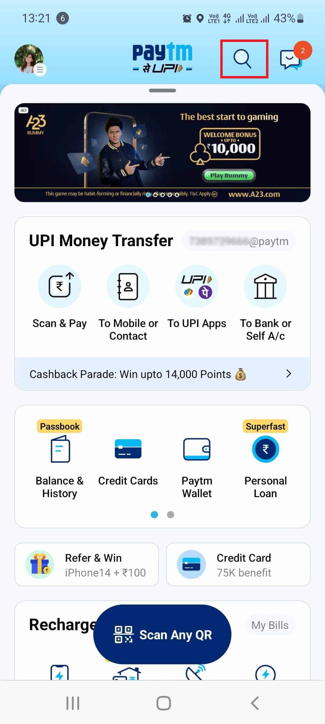 Tap on the search icon and type KYC in the search box