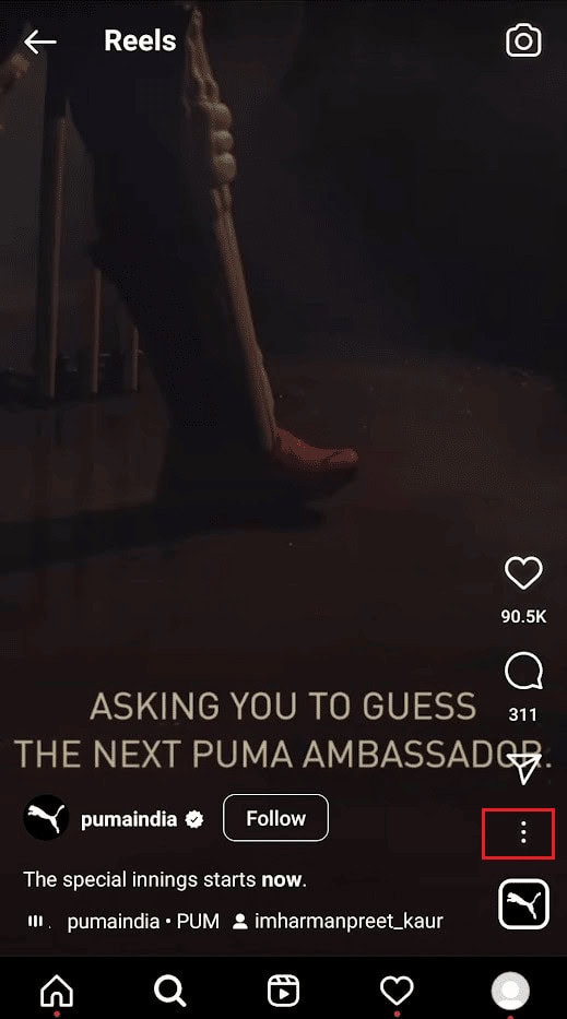 Tap on the three-dotted icon | How to Pause Instagram Video