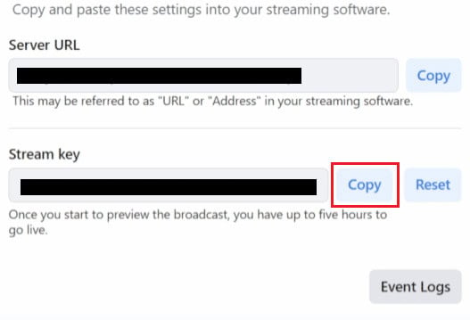 To copy your Stream key, click on Copy