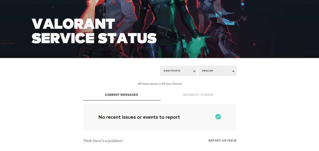 Valorant Service Status page