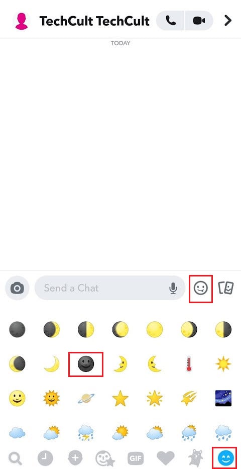 You can find the black moon emoji in the Emoji tab from the chat box.