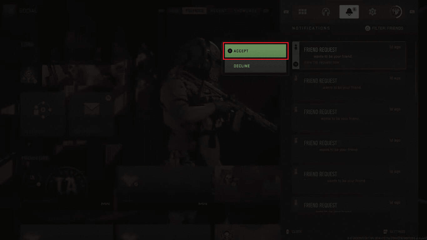 accept friend request on COD Warzone