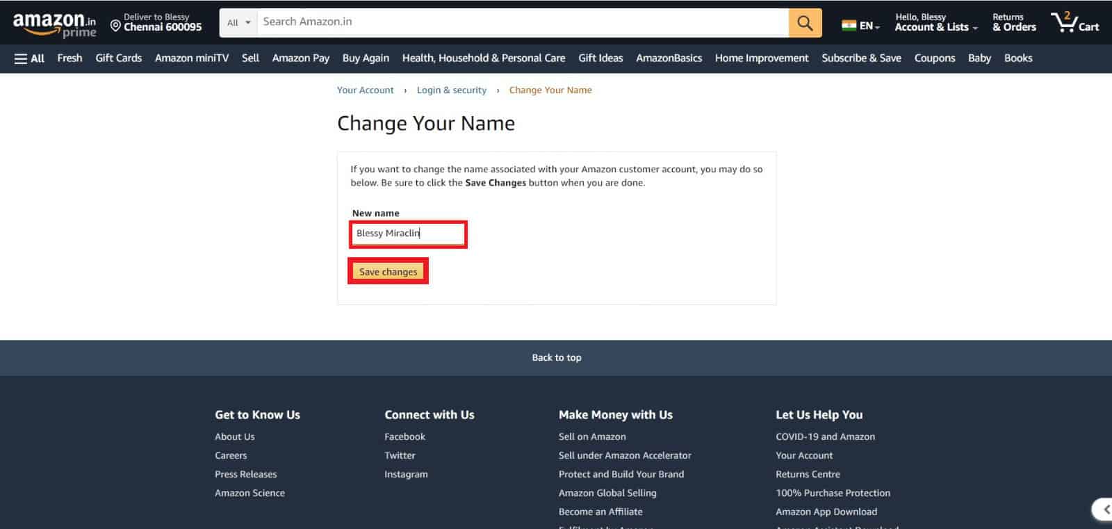 Add a New name and then, click on Save changes
