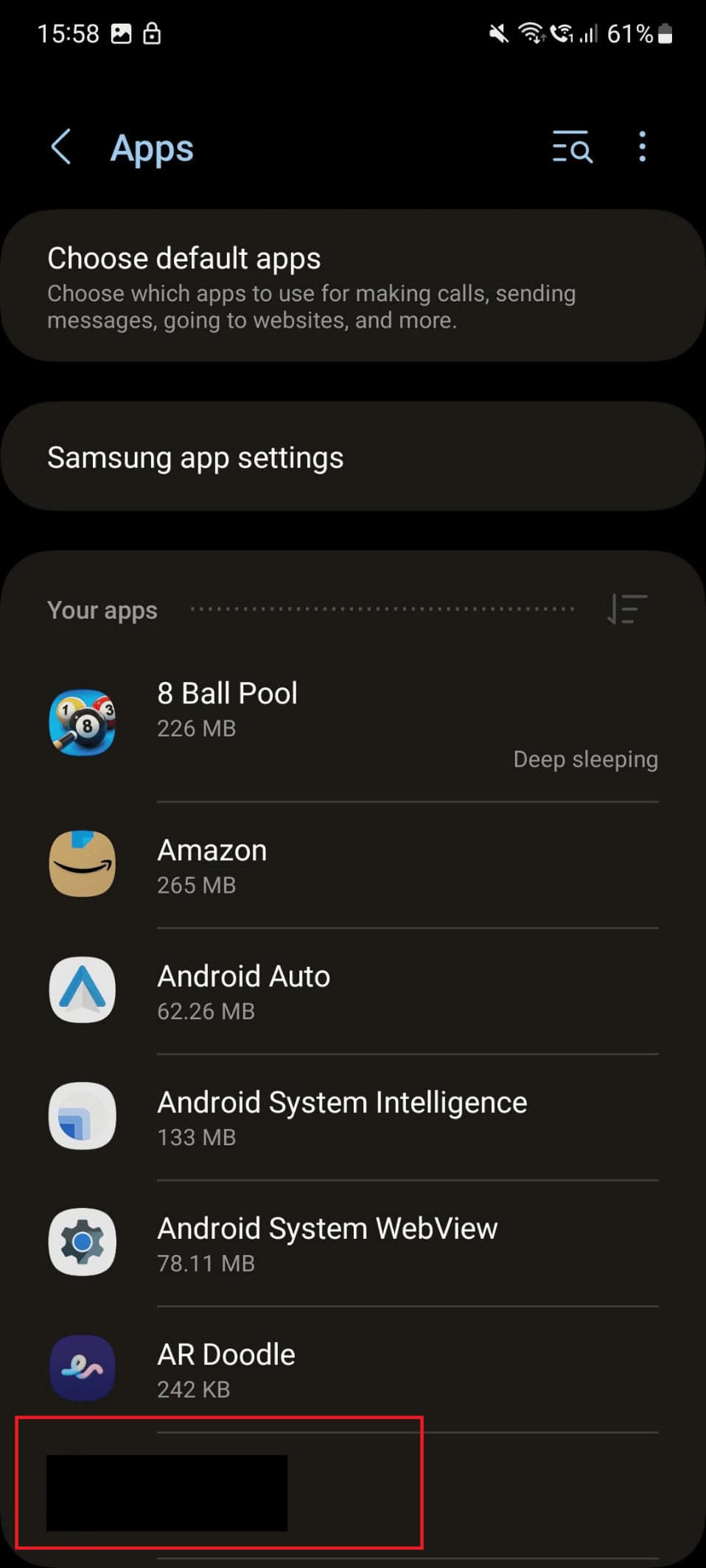 app selected