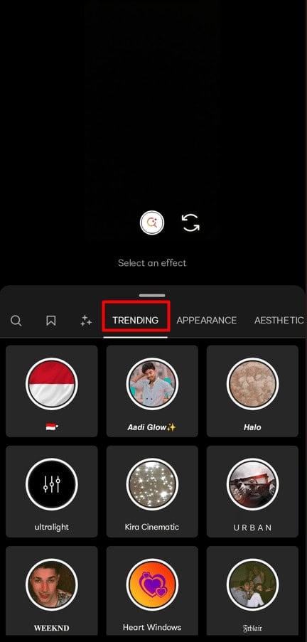 At the top of the screen, tap on the Trending option. | How to Use Trending Popular Instagram Reel Effects