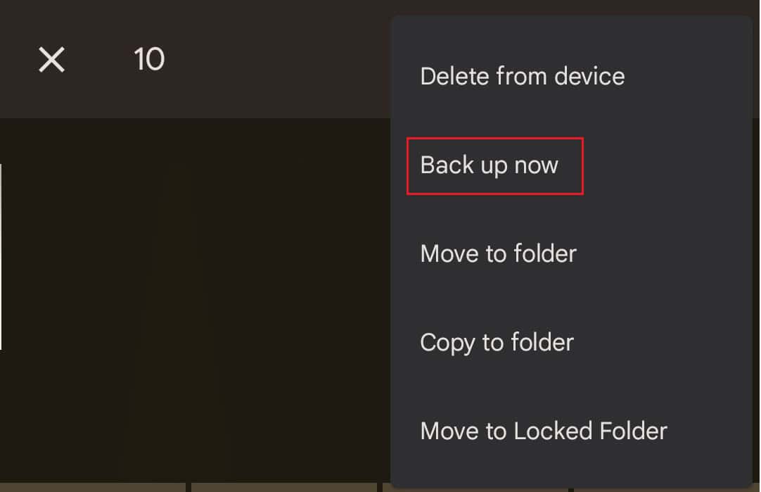 tap on Back up now