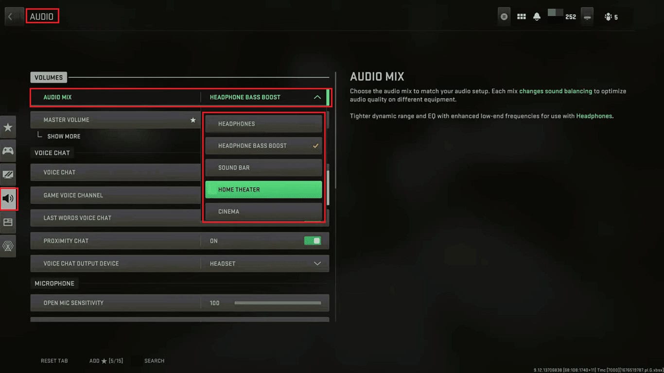 change Audio Mix setting