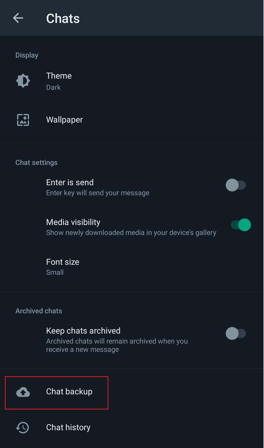 Tap on chat backup