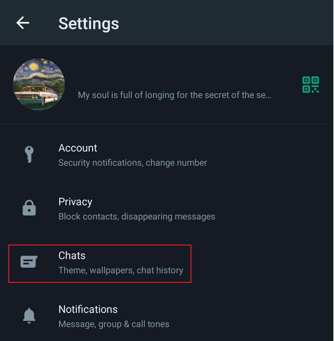 Choose Chats option from the menu
