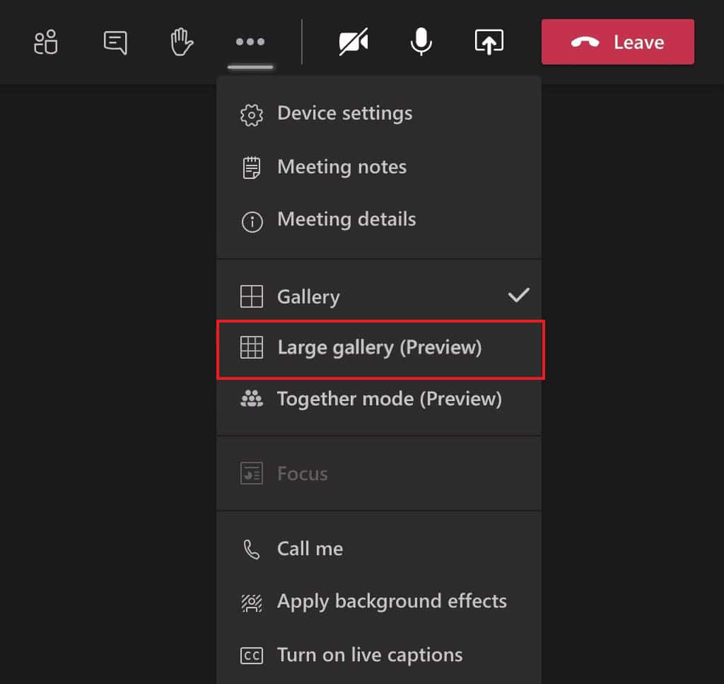 Choose Large gallery (Preview) to enable the feature