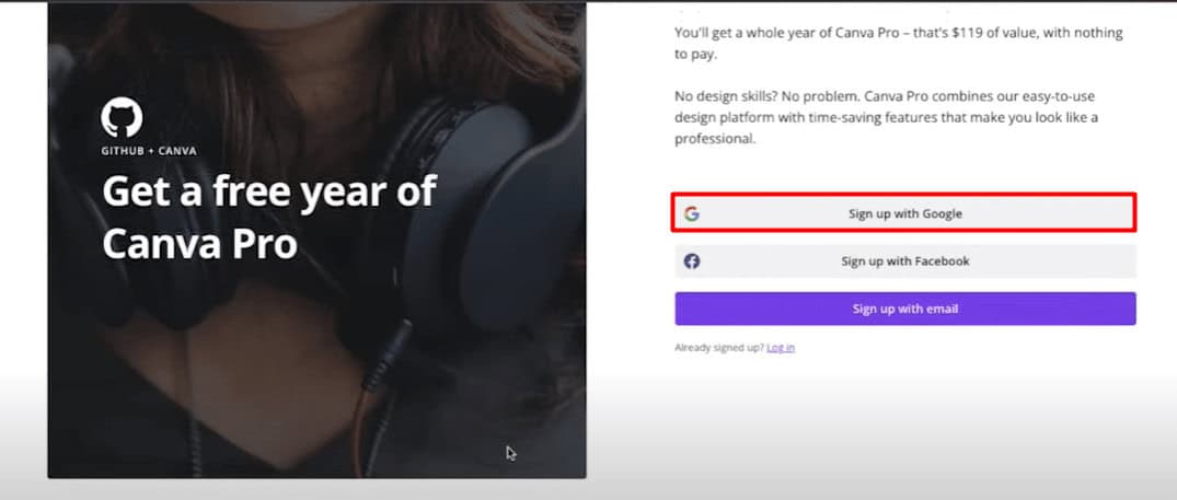 Choose Sign up with Google and use your student ID email. | How to Get Canva Pro Free for Student