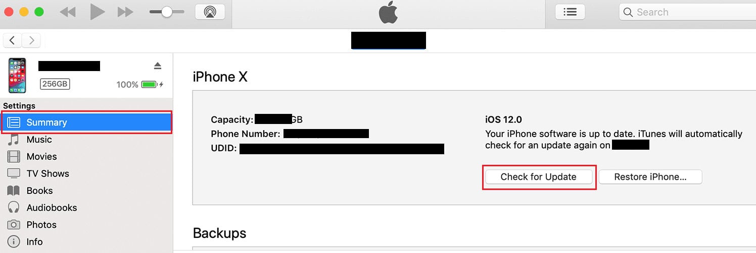 click on Summary - Check for Update
