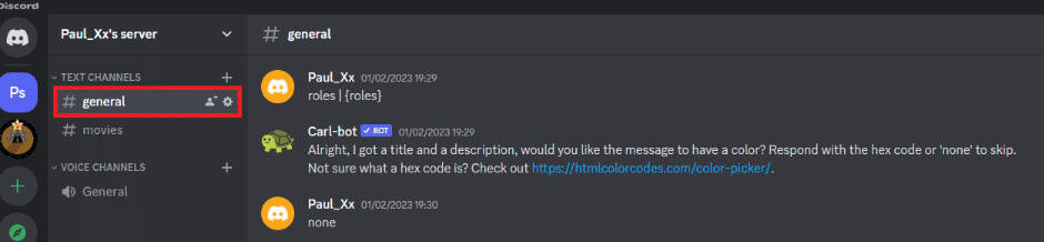 Click on a channel under the server