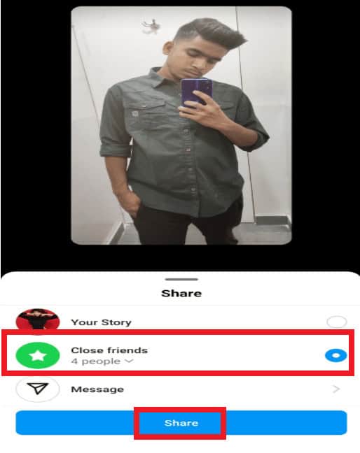 Click on Close friends whom you share and then click on Share. | How to Stop Replies on Your Instagram Stories