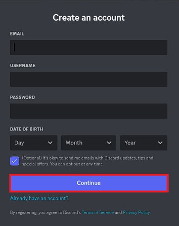 Click on Continue | How to verify age on Discord